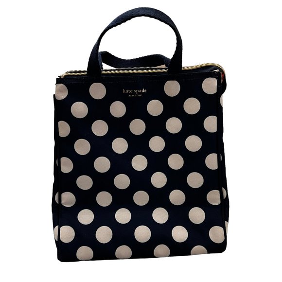 kate spade Handbags - Like new Kate Spade Navy Blue & White Polka Dot Insulated Lunch Tote Bag